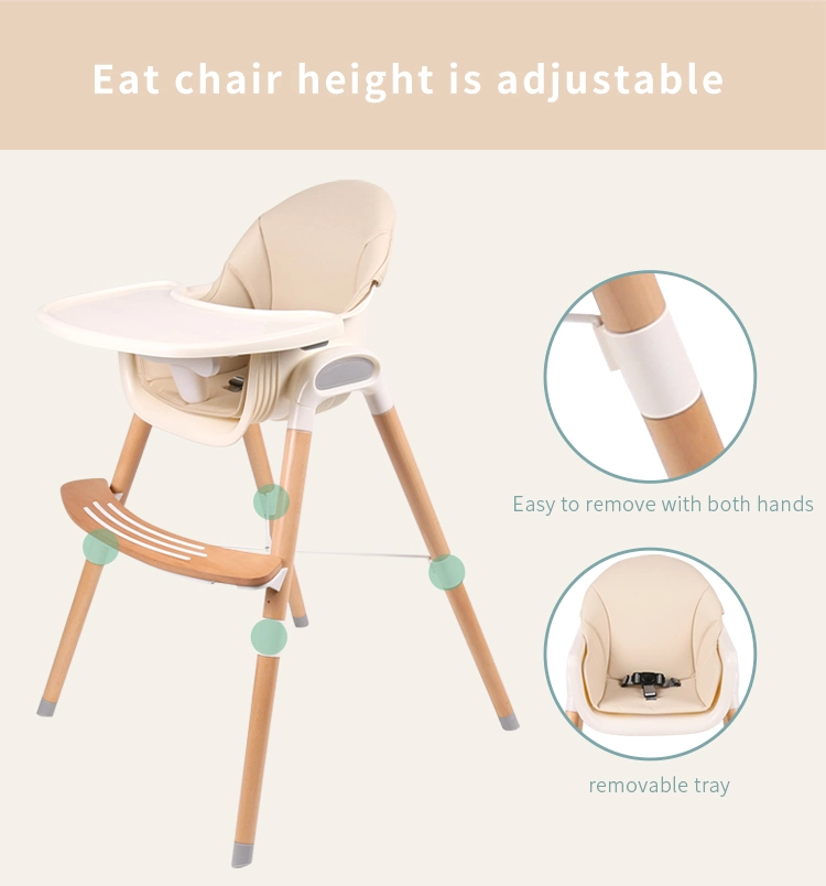 En 14988 Certificated Kids Feeding 3 in 1 Wood Baby High Chair